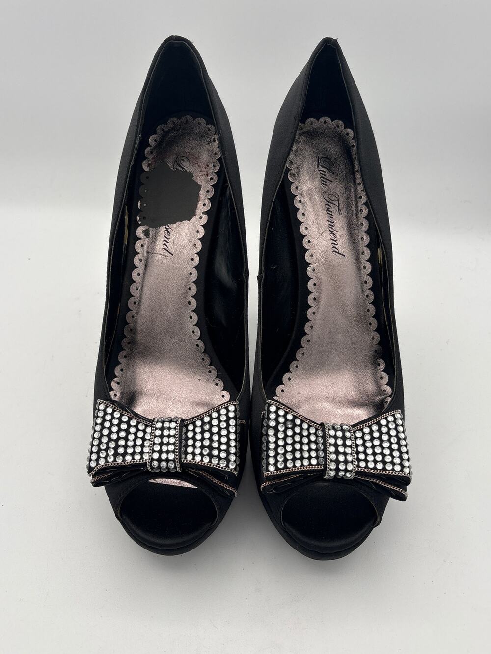 Women’s Lulu Townsend Size 10 Black Satin Pumps w/ Bow Detail